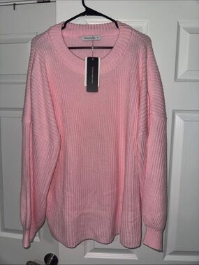 PrettyGarden Oversized Pink Ribbed Crewneck Sweater